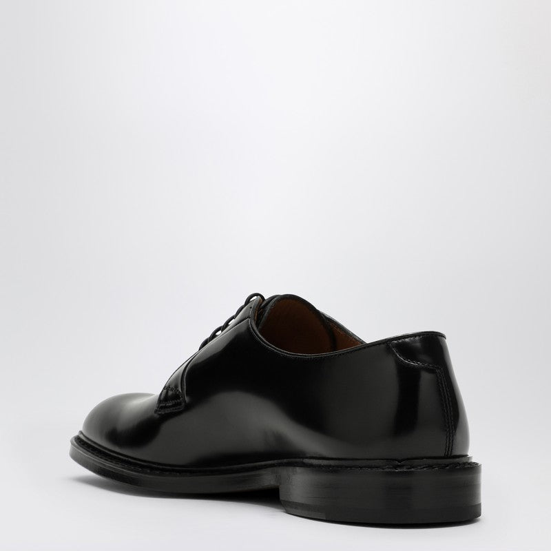 Low black leather lace-up