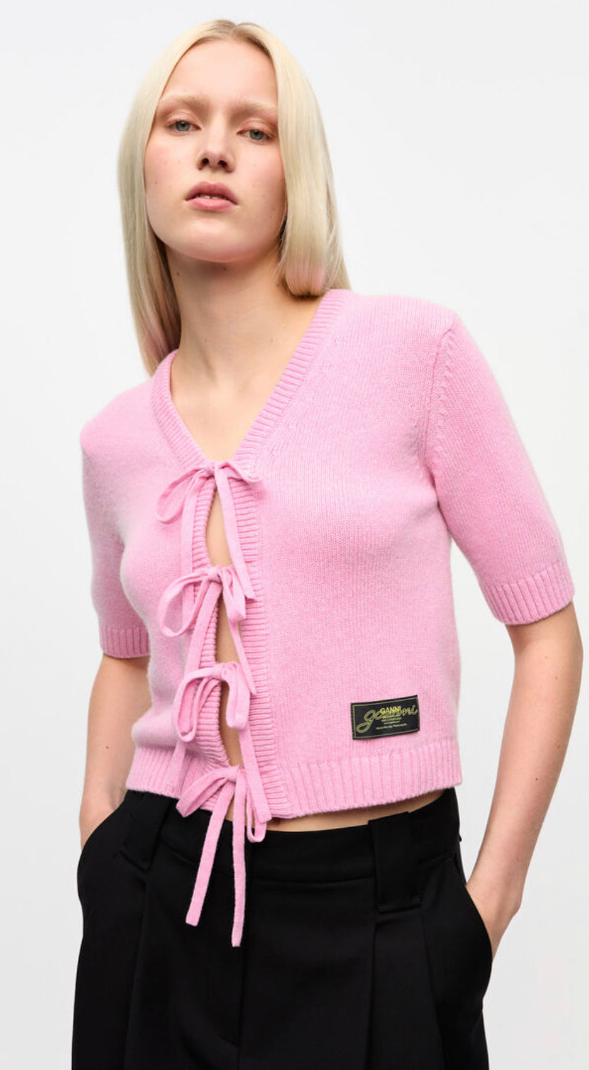 Ganni Future Wool Mix Short Sleeve Cardigan