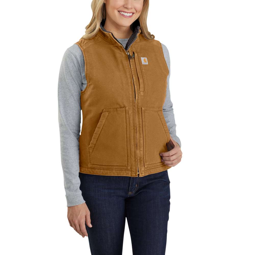 Carhartt 104224 Women's Washed Duck Mock Neck Gilet Bodywarmer Carhartt Brown / XS