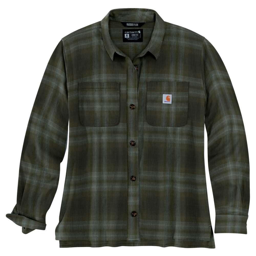 Carhartt 105574 Women's Rugged Flex Loose Fit Midweight Flannel Long-Sleeve Plaid Shirt