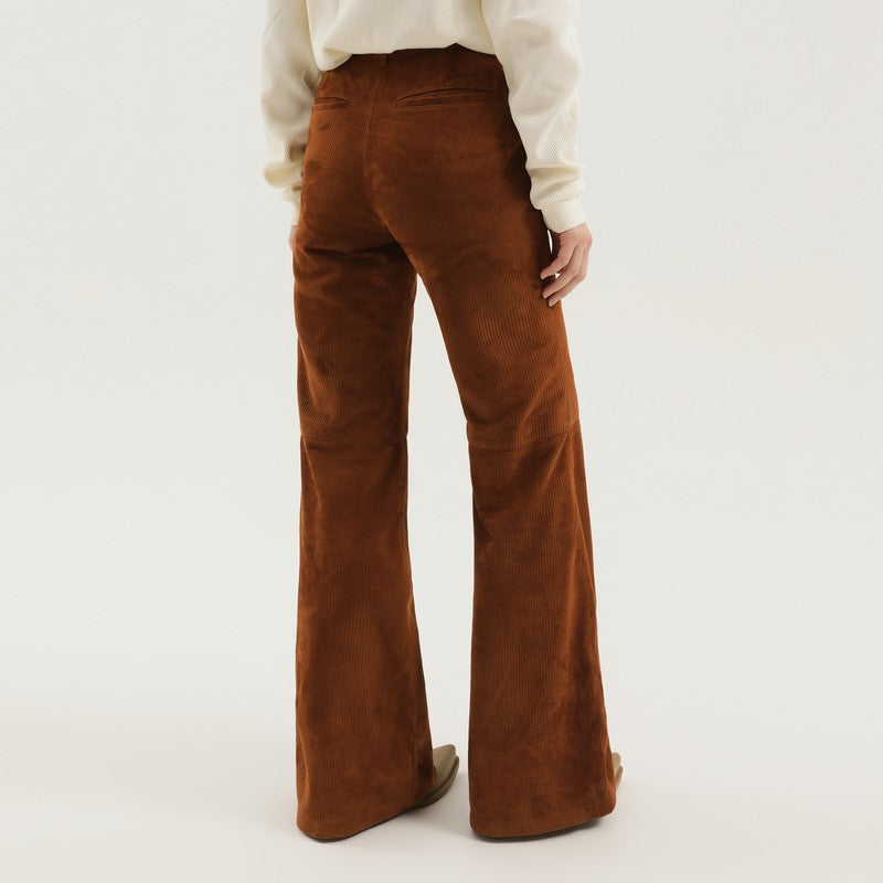 Corduroy flared leather pants