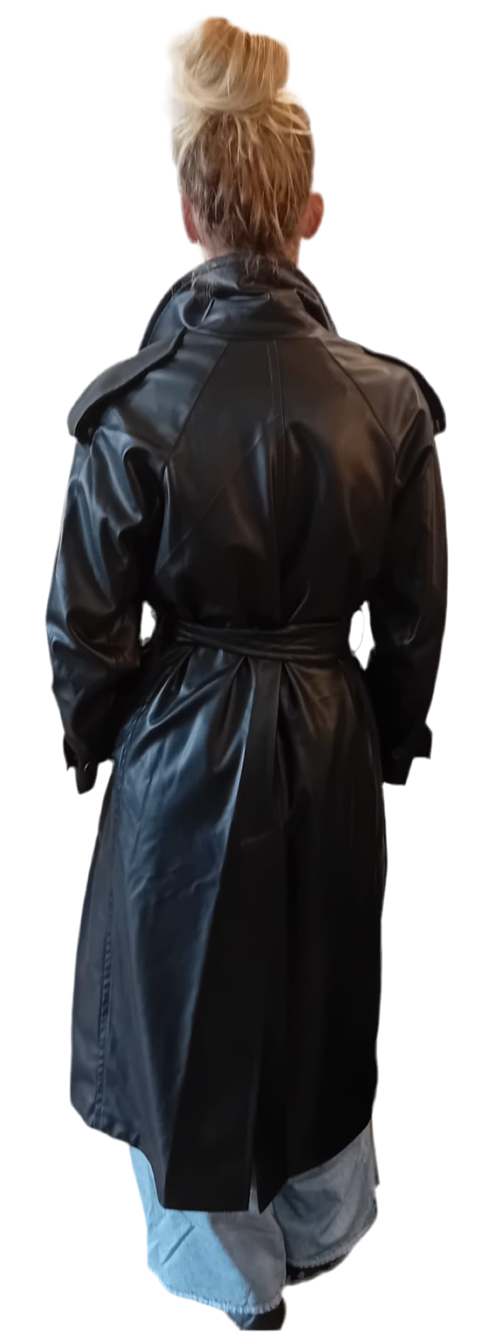 Square Faux Leather Trench Coat
