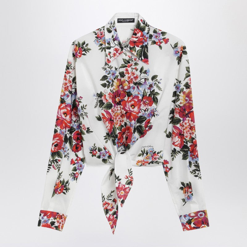 White cropped shirt with floral print