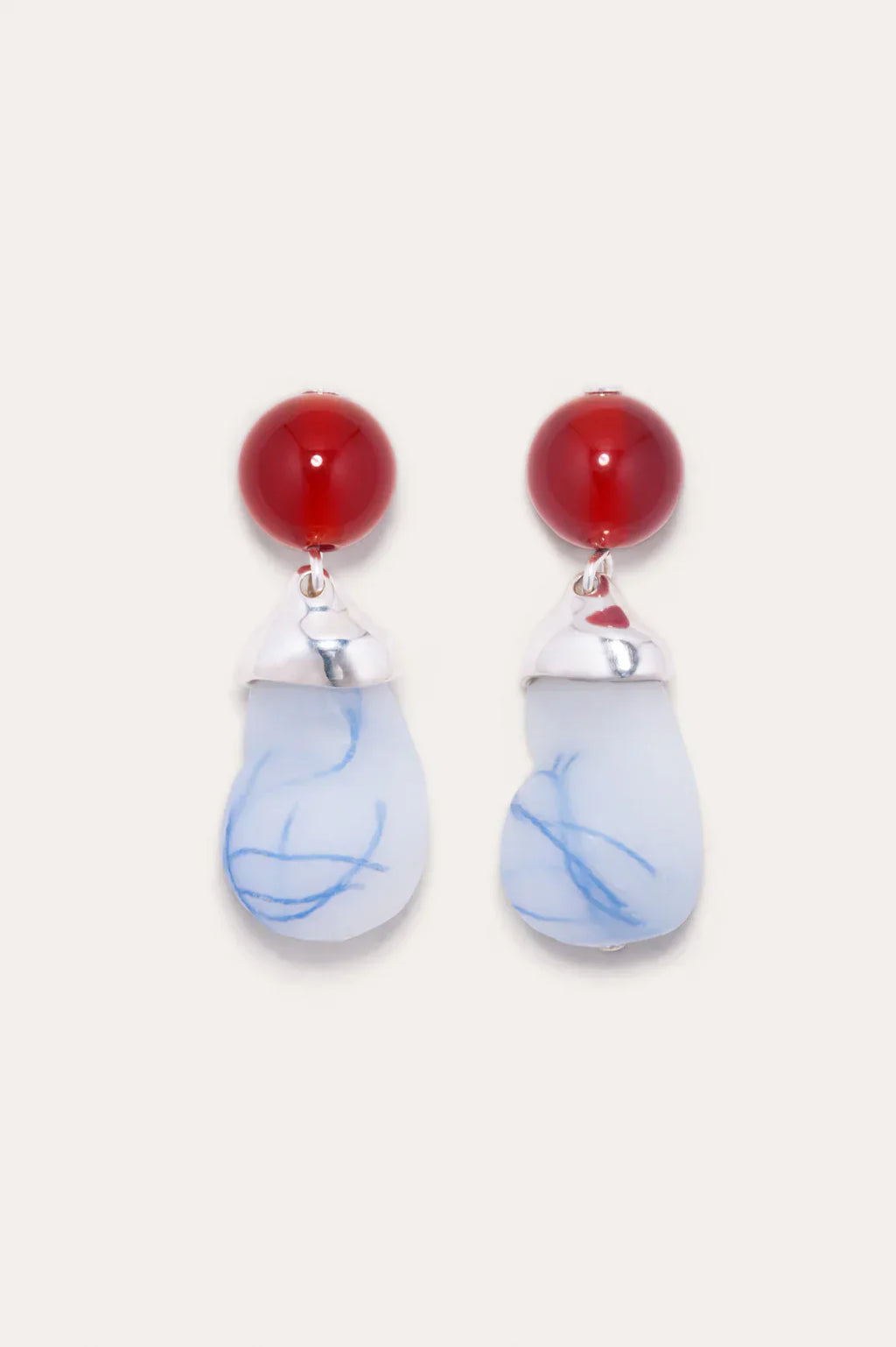 Completed Works Earrings With Blue Thread Resin And Agate