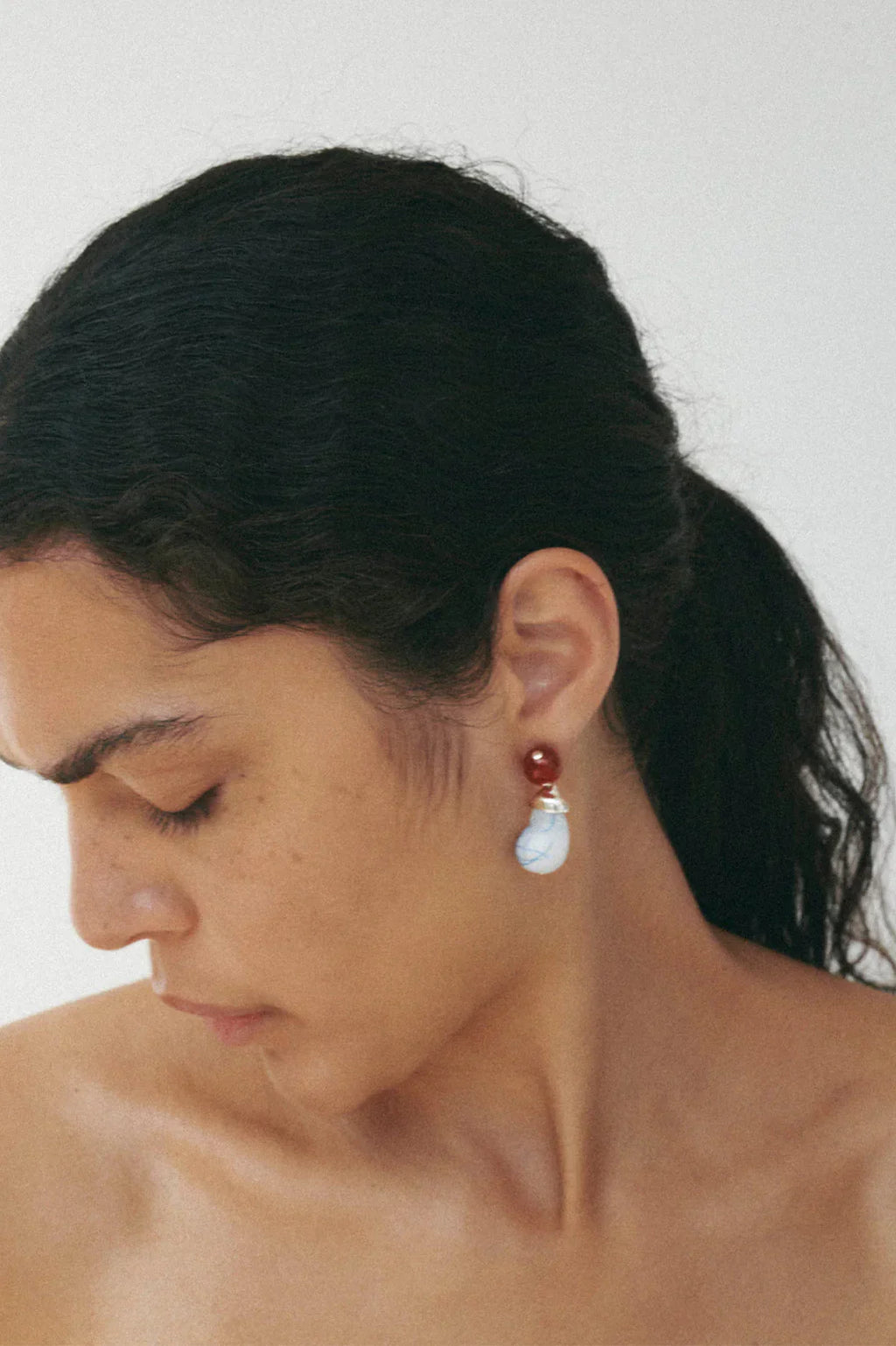 Completed Works Earrings With Blue Thread Resin And Agate