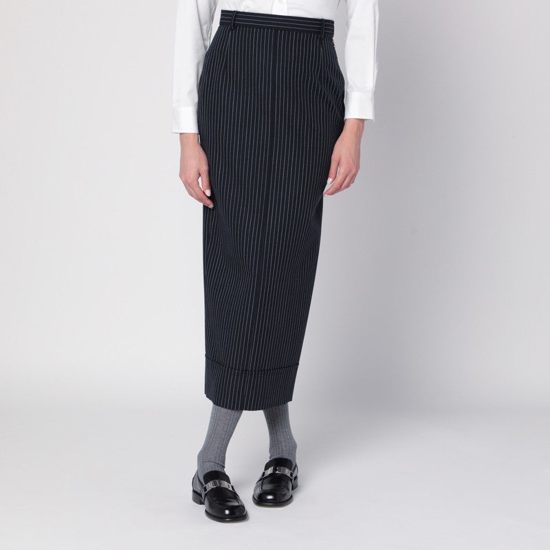 Navy blue pinstriped pencil skirt