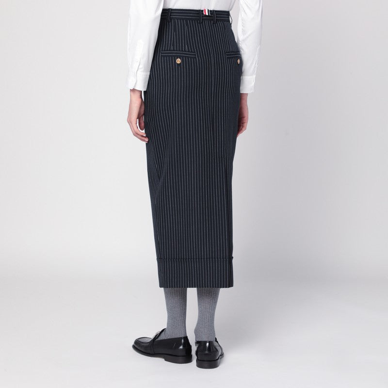 Navy blue pinstriped pencil skirt