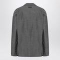 Gray Single-breasted Jacket In Cotton And Wool