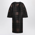 Black cocoon coat in jacquard lamé
