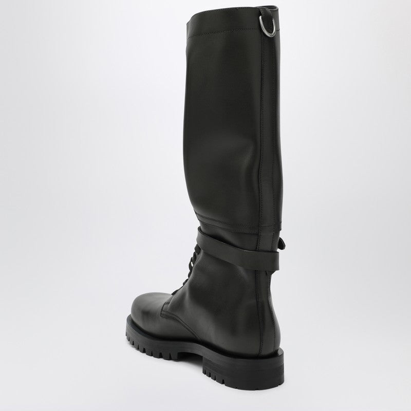 Dark green high combat boots