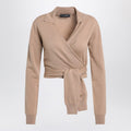 Beige wrap cardigan in cashmere