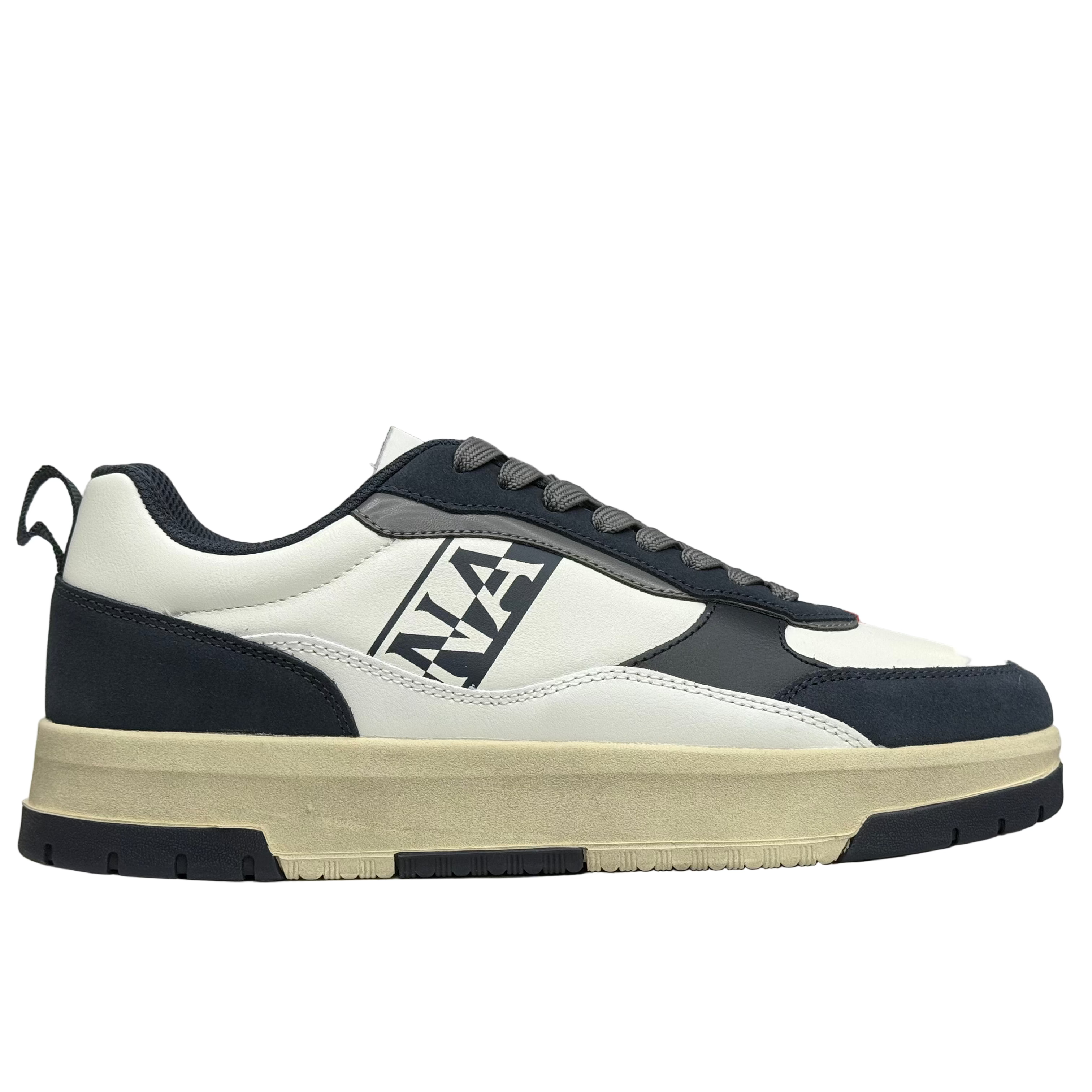 Napapijiri Mens Dust Leather Trainers | White / Navy