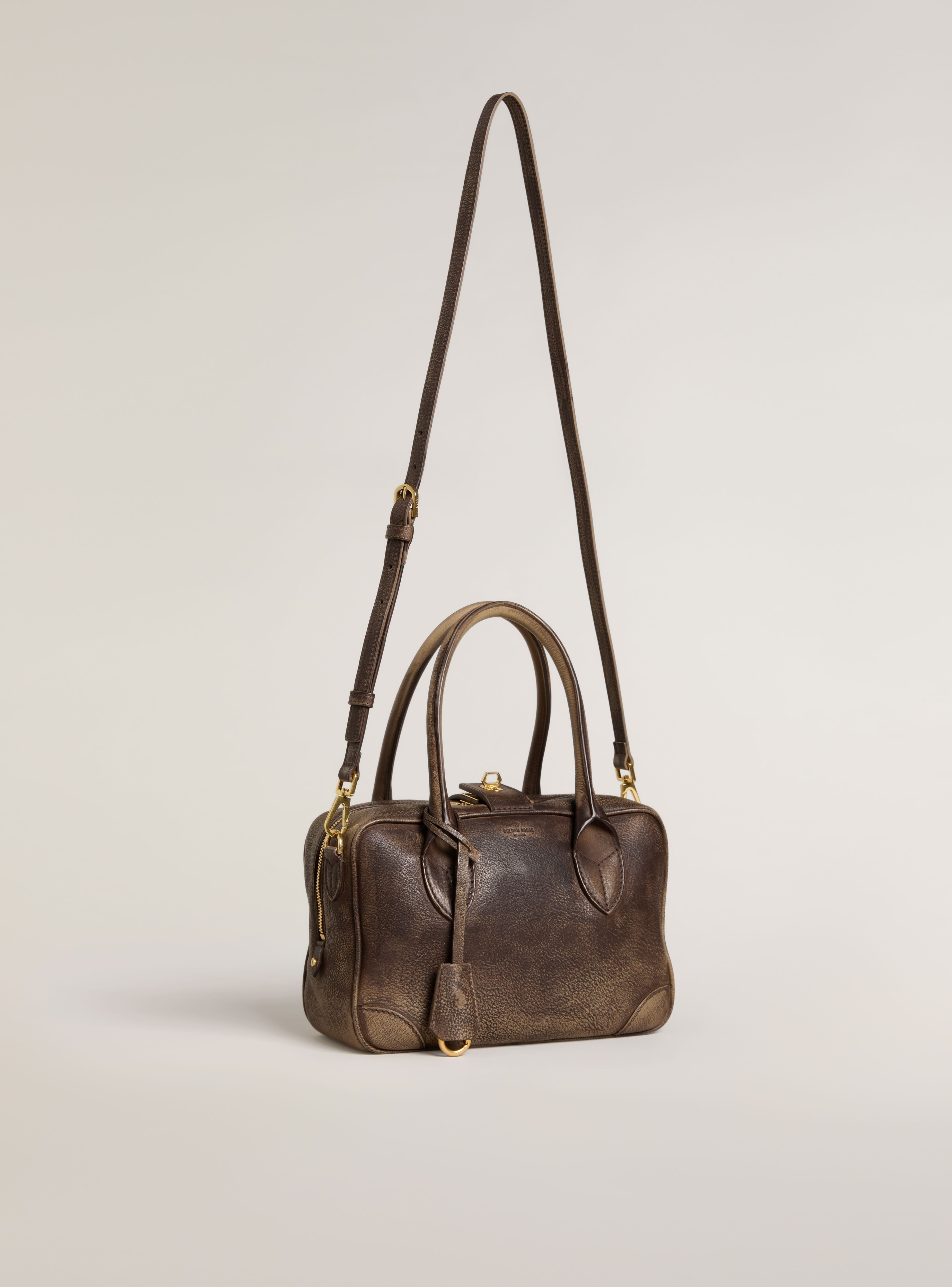 GOLDEN GOOSE VITA BAG TREATED LEATHER BODY GOLD METAL DETAILS