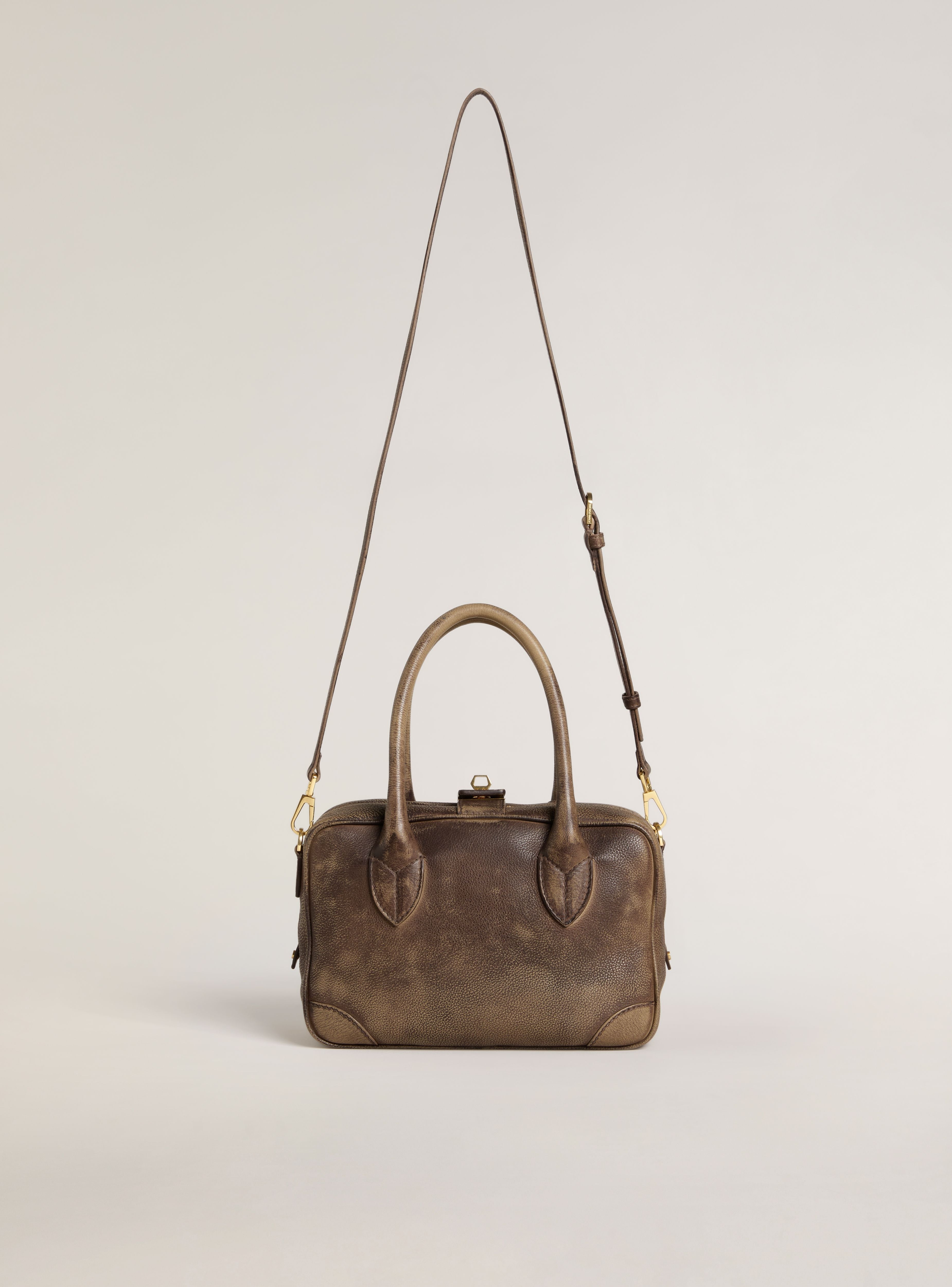 GOLDEN GOOSE VITA BAG TREATED LEATHER BODY GOLD METAL DETAILS