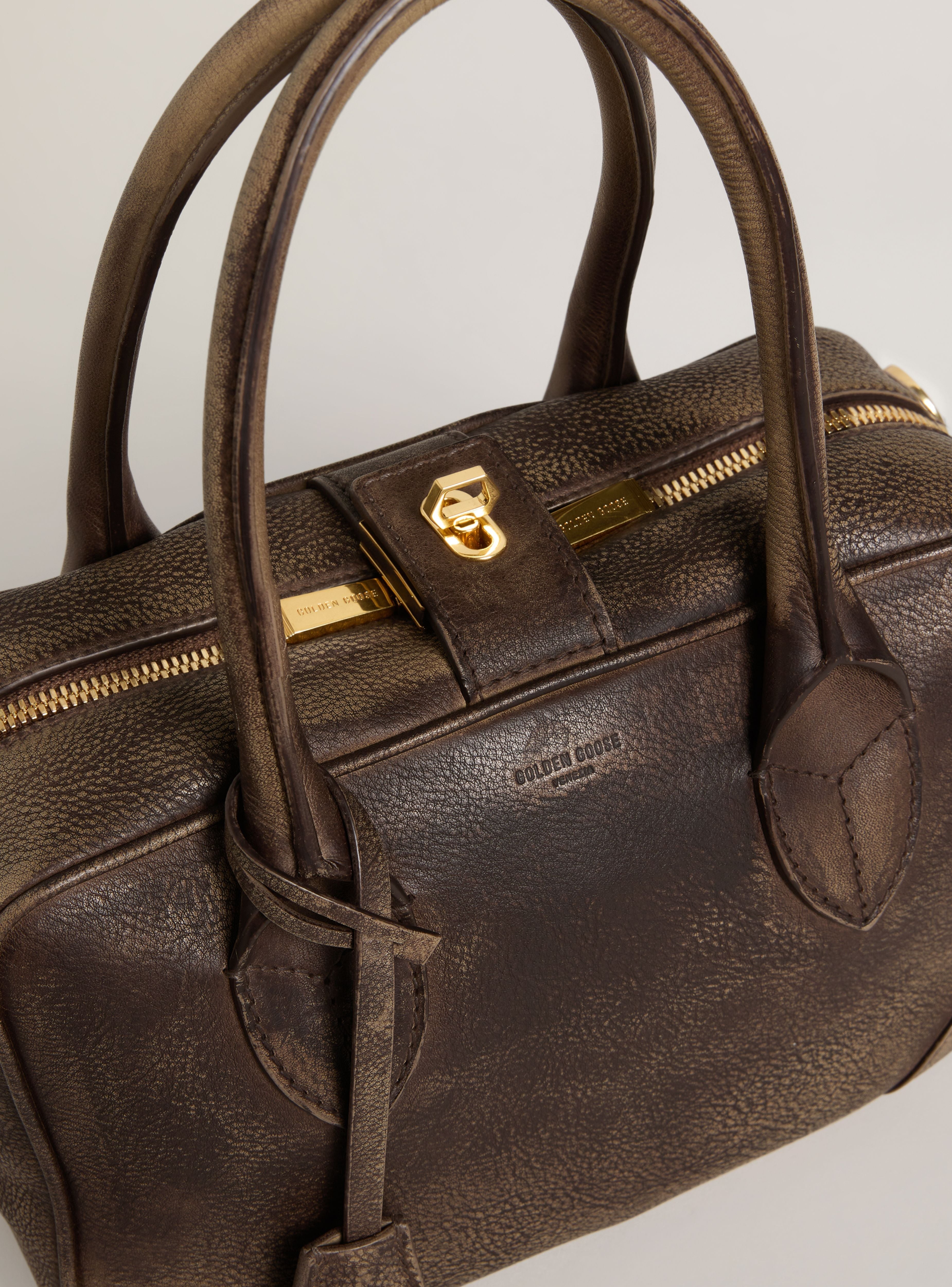 GOLDEN GOOSE VITA BAG TREATED LEATHER BODY GOLD METAL DETAILS