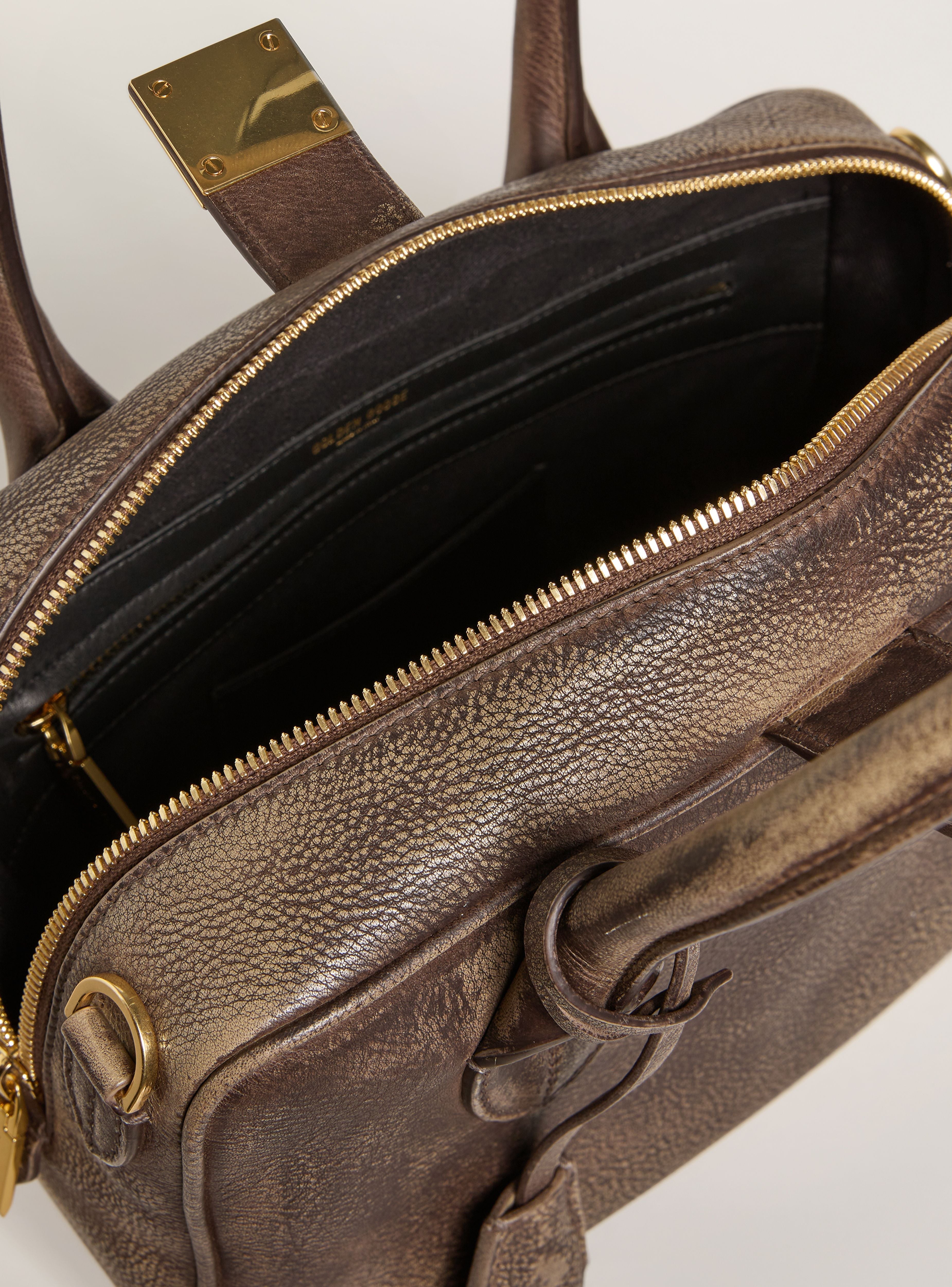 GOLDEN GOOSE VITA BAG TREATED LEATHER BODY GOLD METAL DETAILS