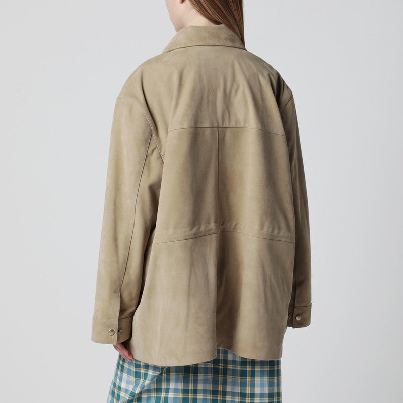 Beige suede leather parka