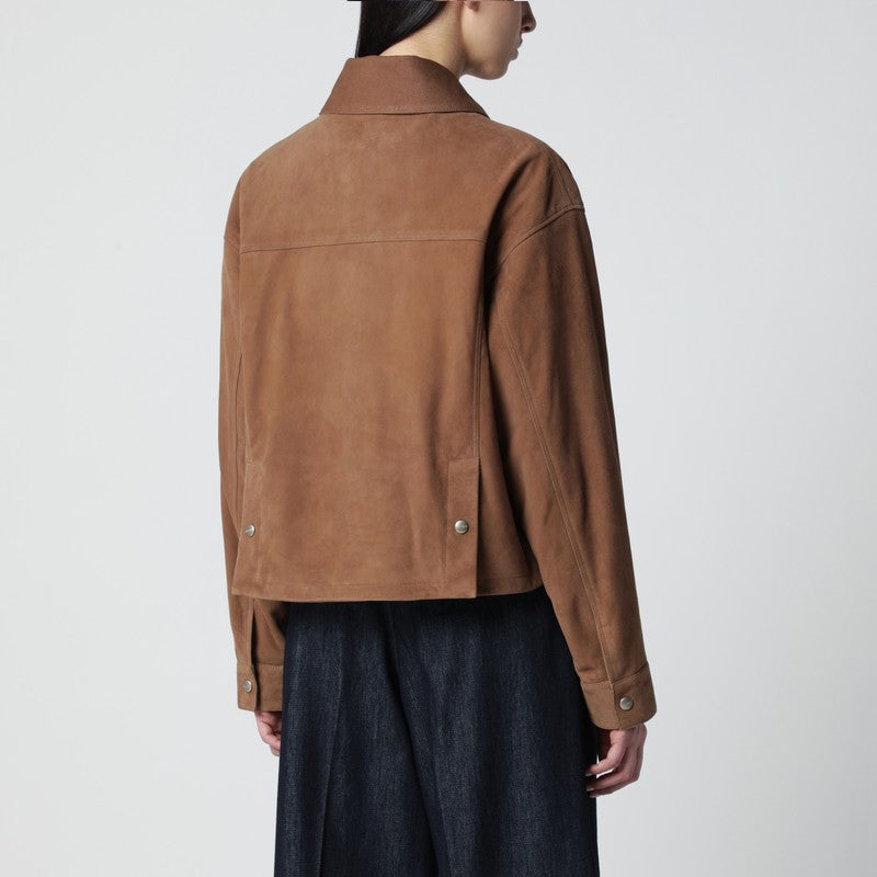 Short mocha suede leather jacket