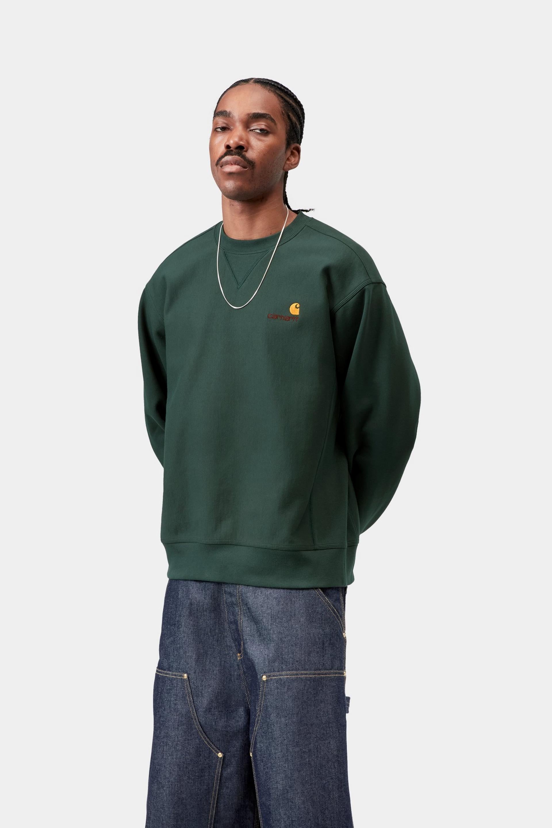 Carhartt WIP Mens American Script Sweat Top | Kale Green