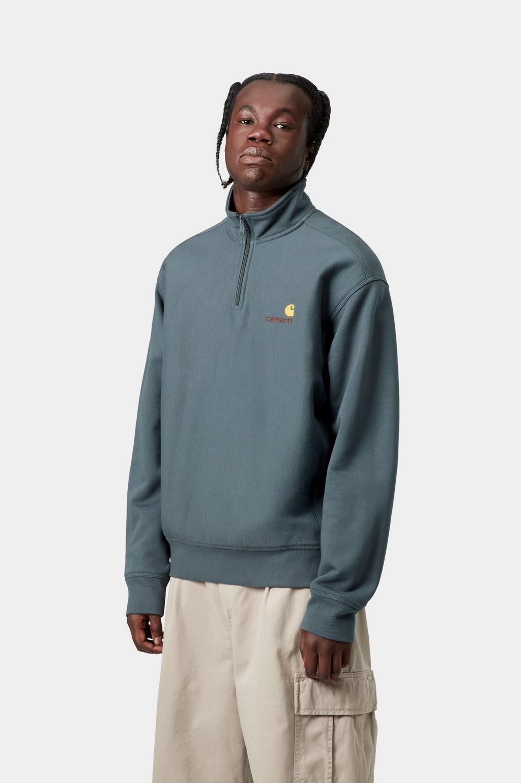 Carhartt WIP Mens Half Zip American Script Sweat Top | Office Blue