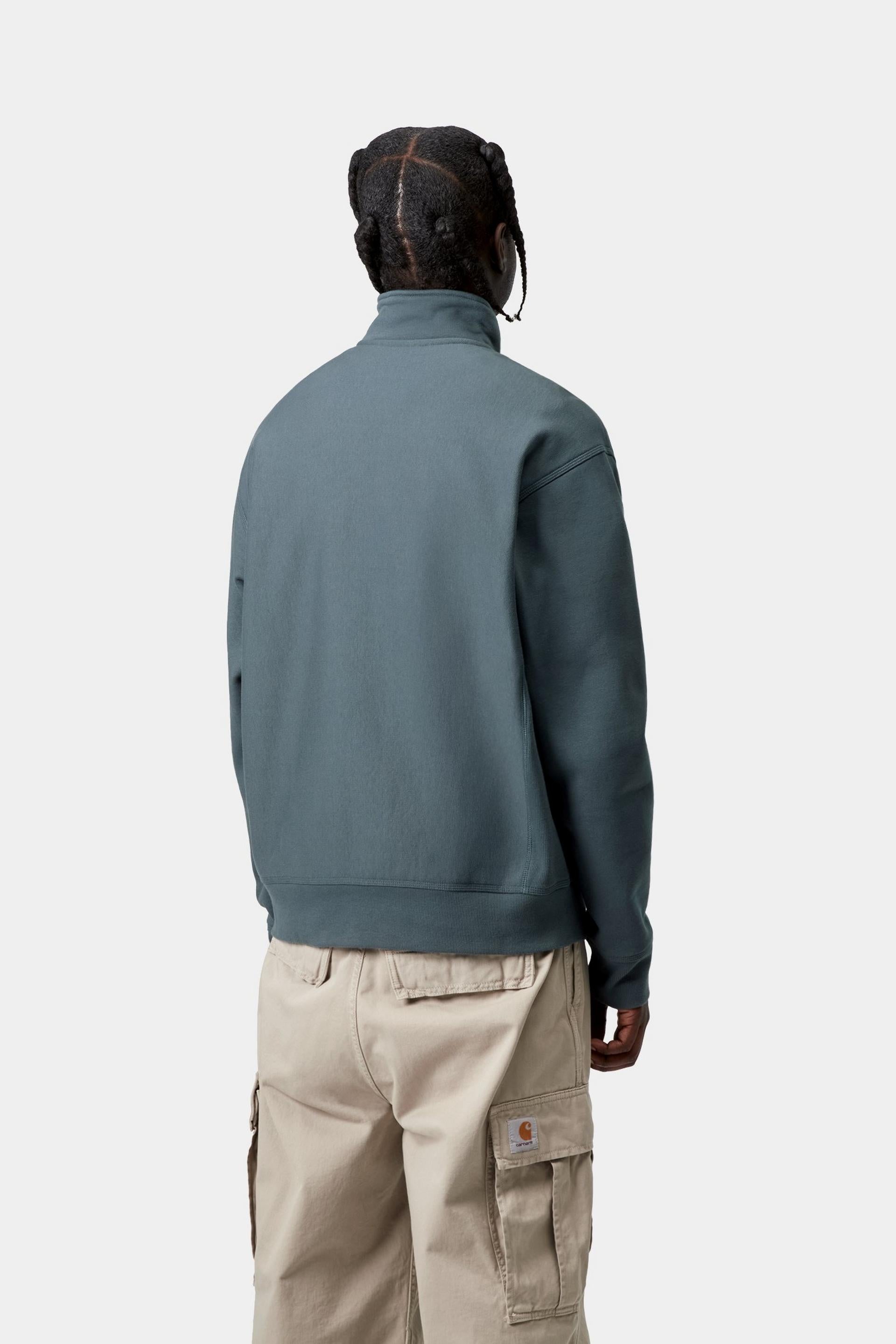 Carhartt WIP Mens Half Zip American Script Sweat Top | Office Blue