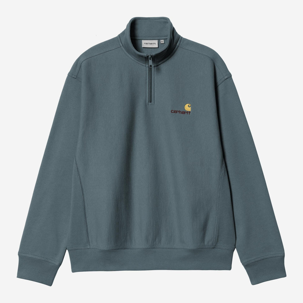 Carhartt WIP Mens Half Zip American Script Sweat Top | Office Blue
