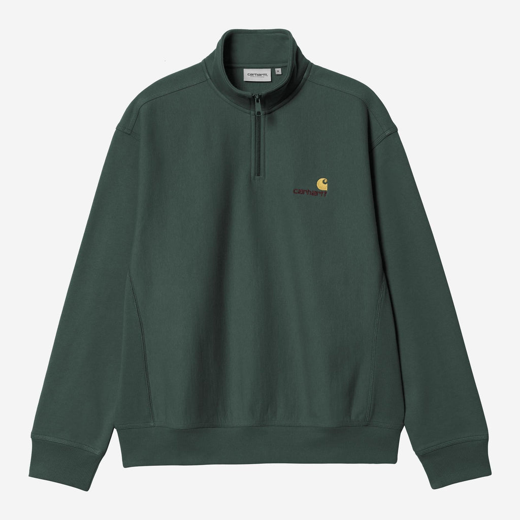 Carhartt WIP Mens Half Zip American Script Sweat Top | Kale Green