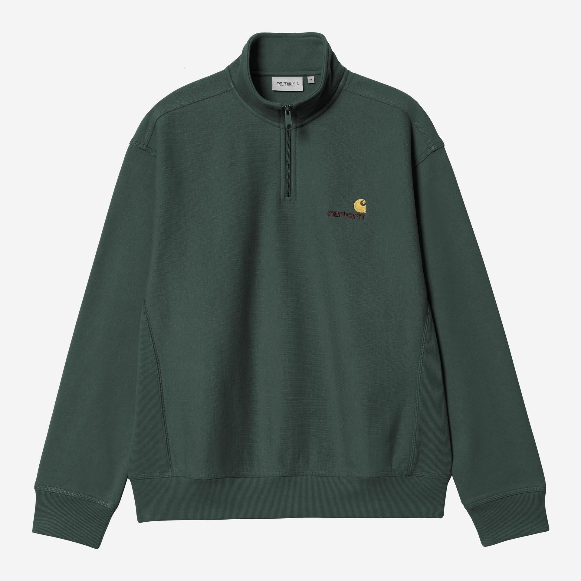 Carhartt WIP Mens Half Zip American Script Sweat Top | Kale Green