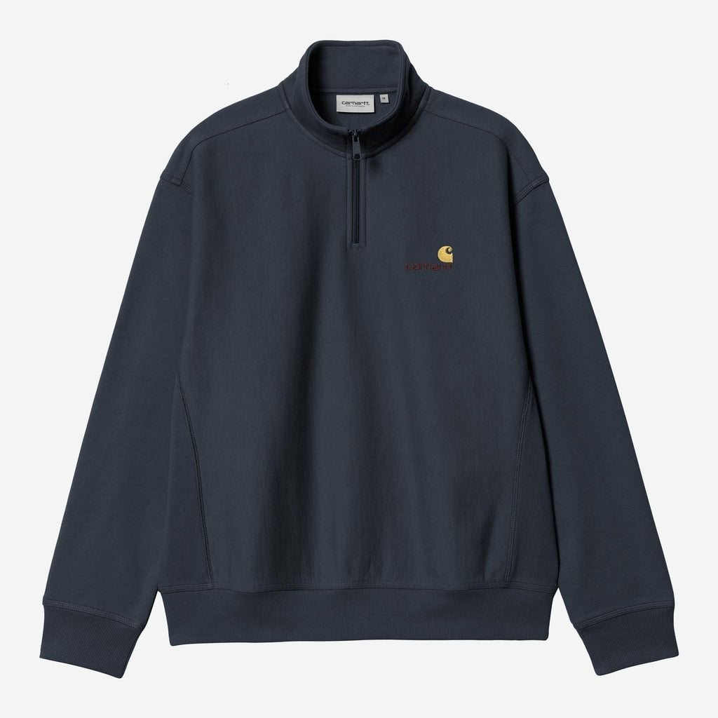 Carhartt WIP Mens Half Zip American Script Sweat Top | Deep Night