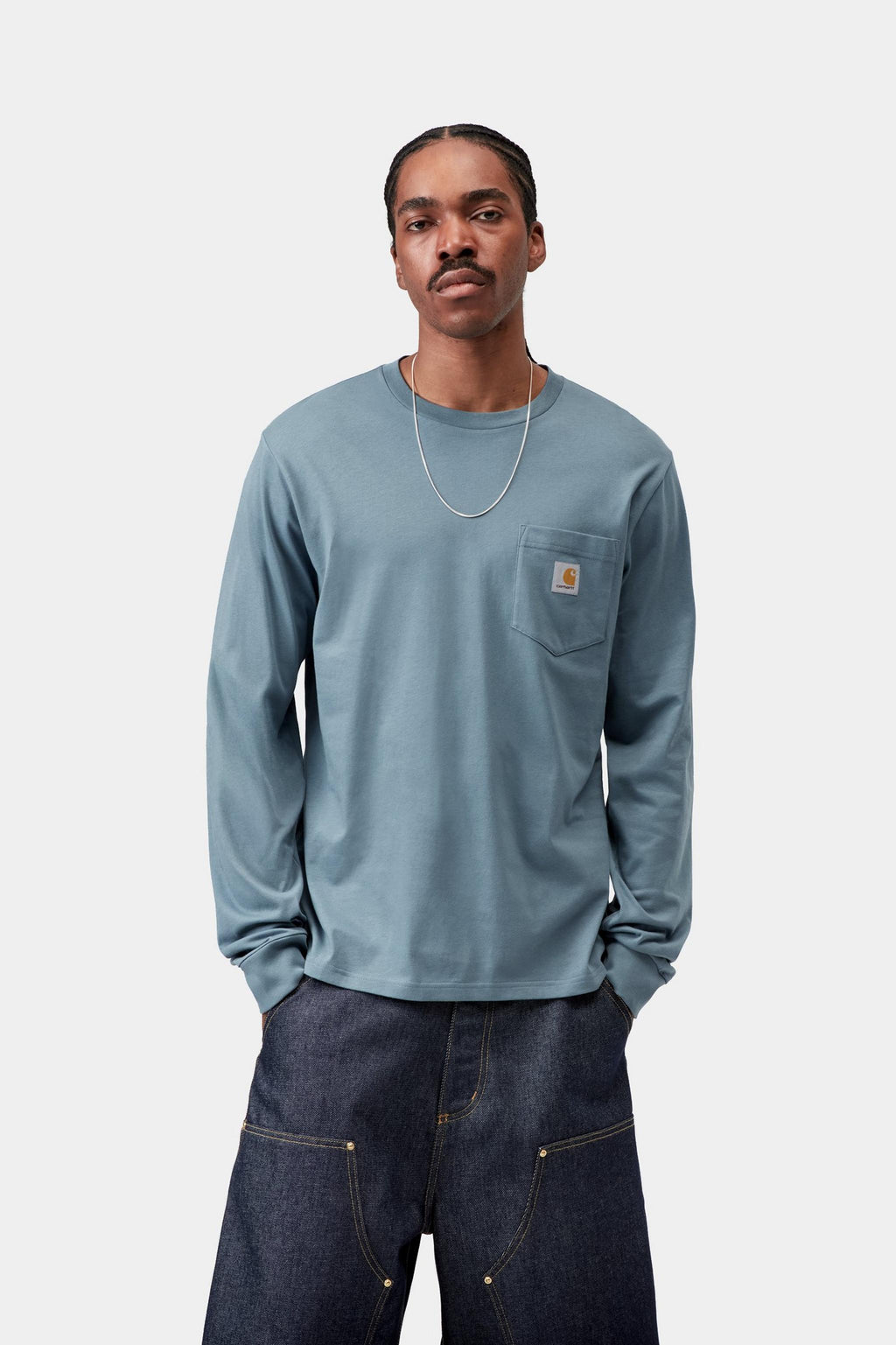 Carhartt WIP Mens Pocket Long Sleeve T-Shirt | Velvet Blue
