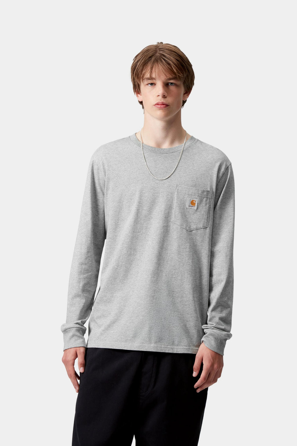 Carhartt WIP Mens Pocket Long Sleeve T-Shirt | Grey Heather
