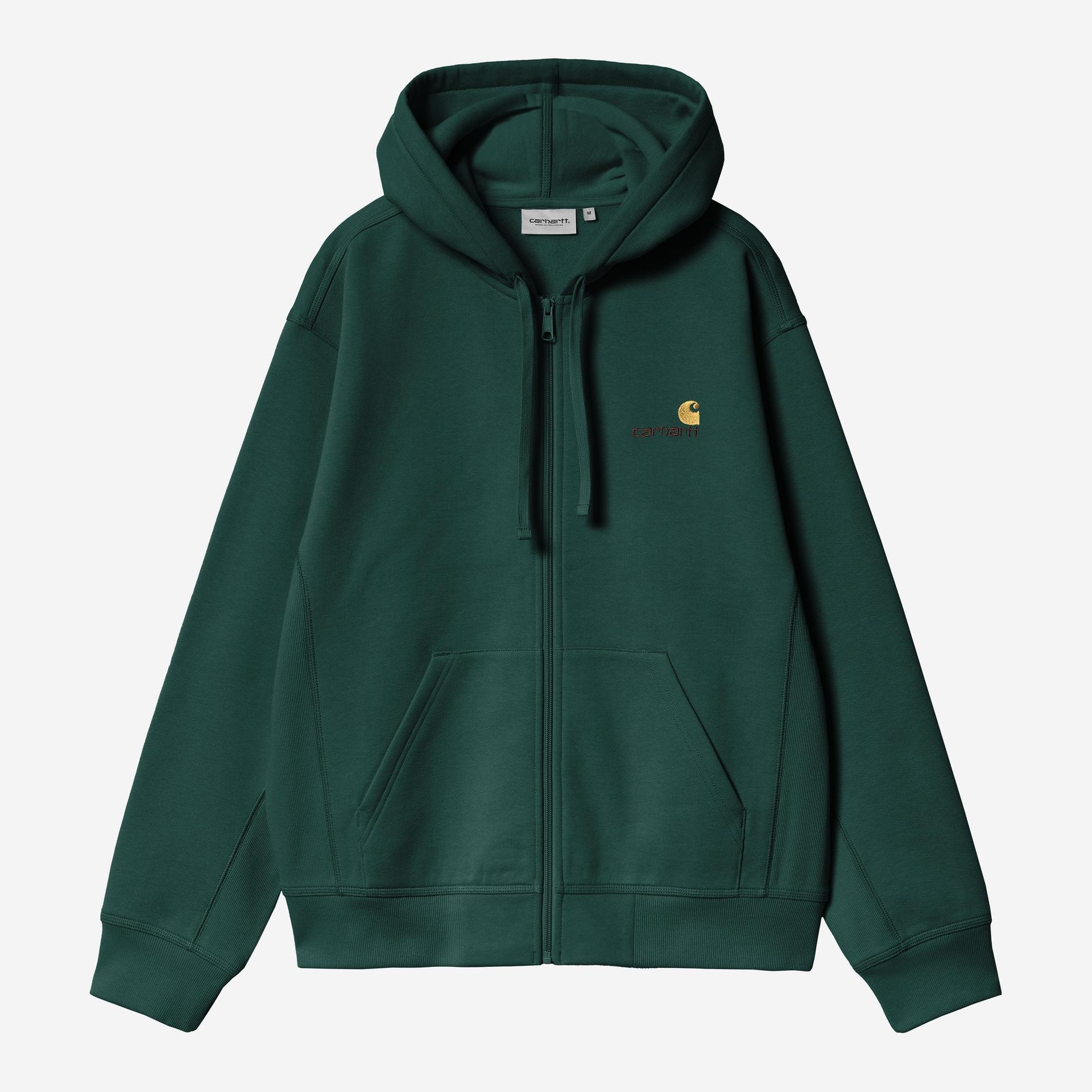 Carhartt WIP Mens American Script Zip Front Jacket Hoodie | Dark Fir