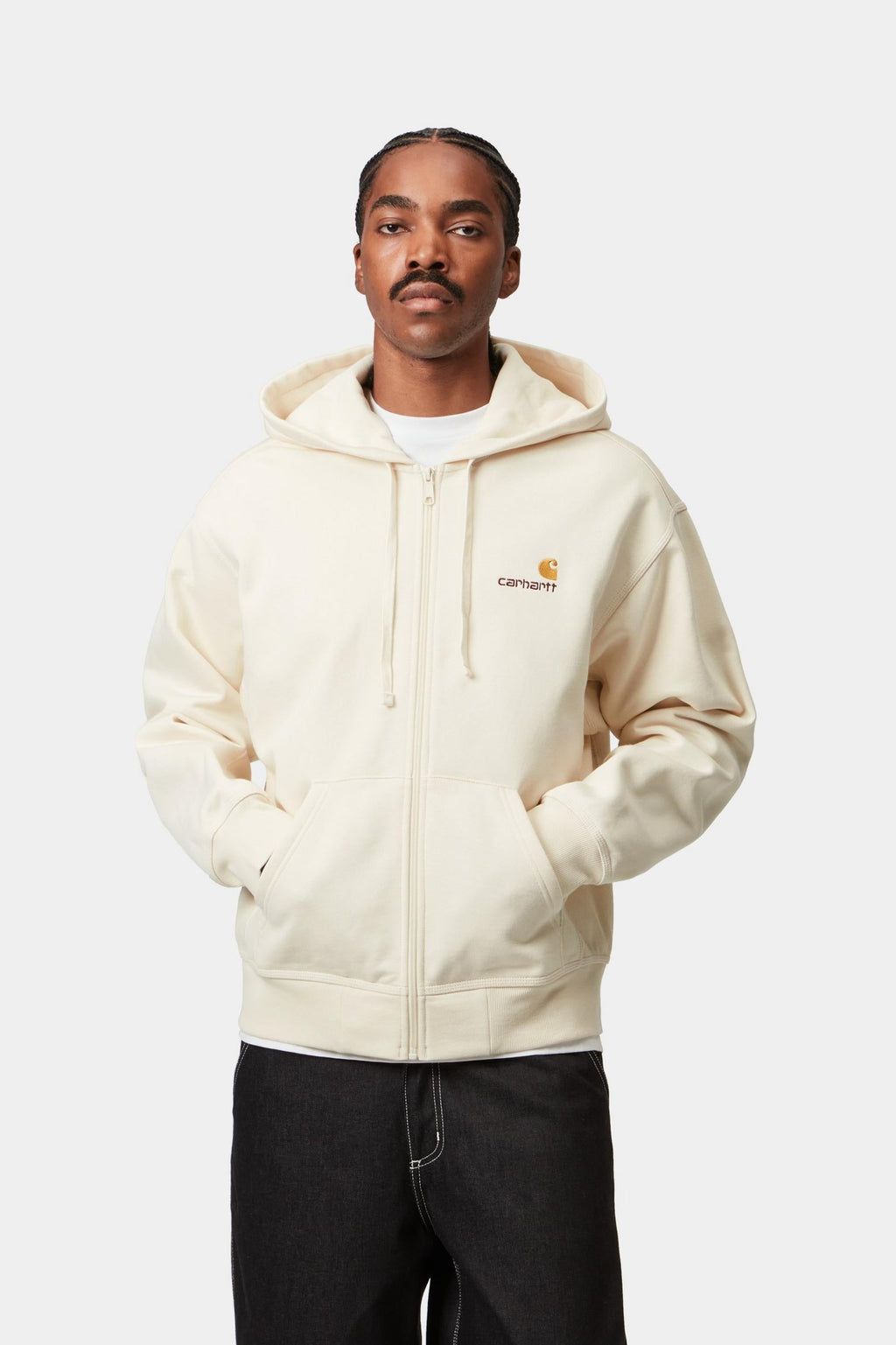 Carhartt WIP Mens American Script Zip Front Jacket Hoodie | Natural