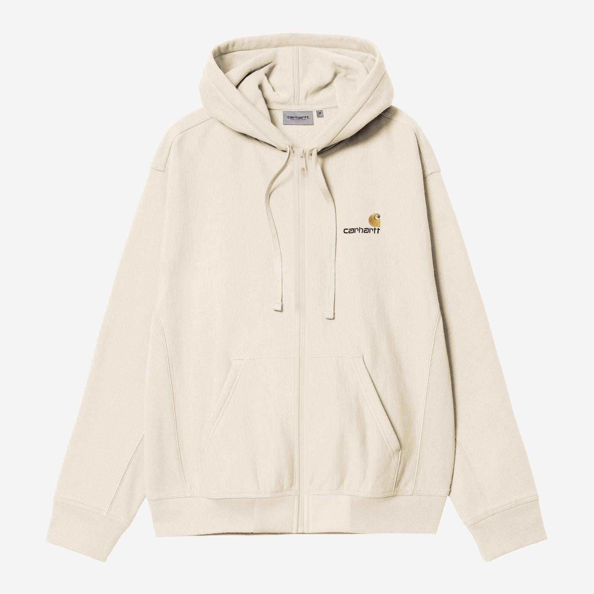 Carhartt WIP Mens American Script Zip Front Jacket Hoodie | Natural