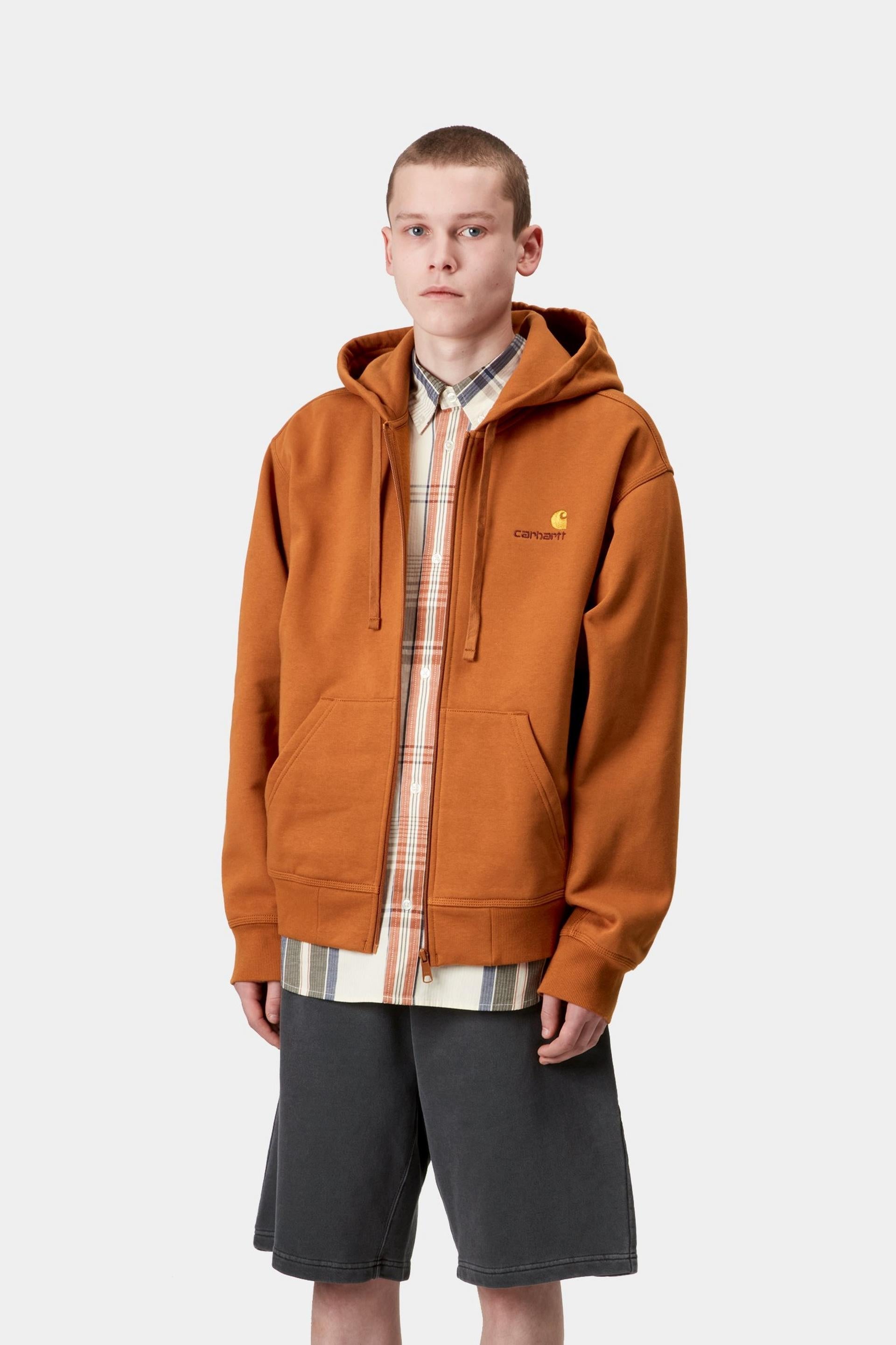Carhartt WIP Mens American Script Zip Front Jacket Hoodie | Sienna