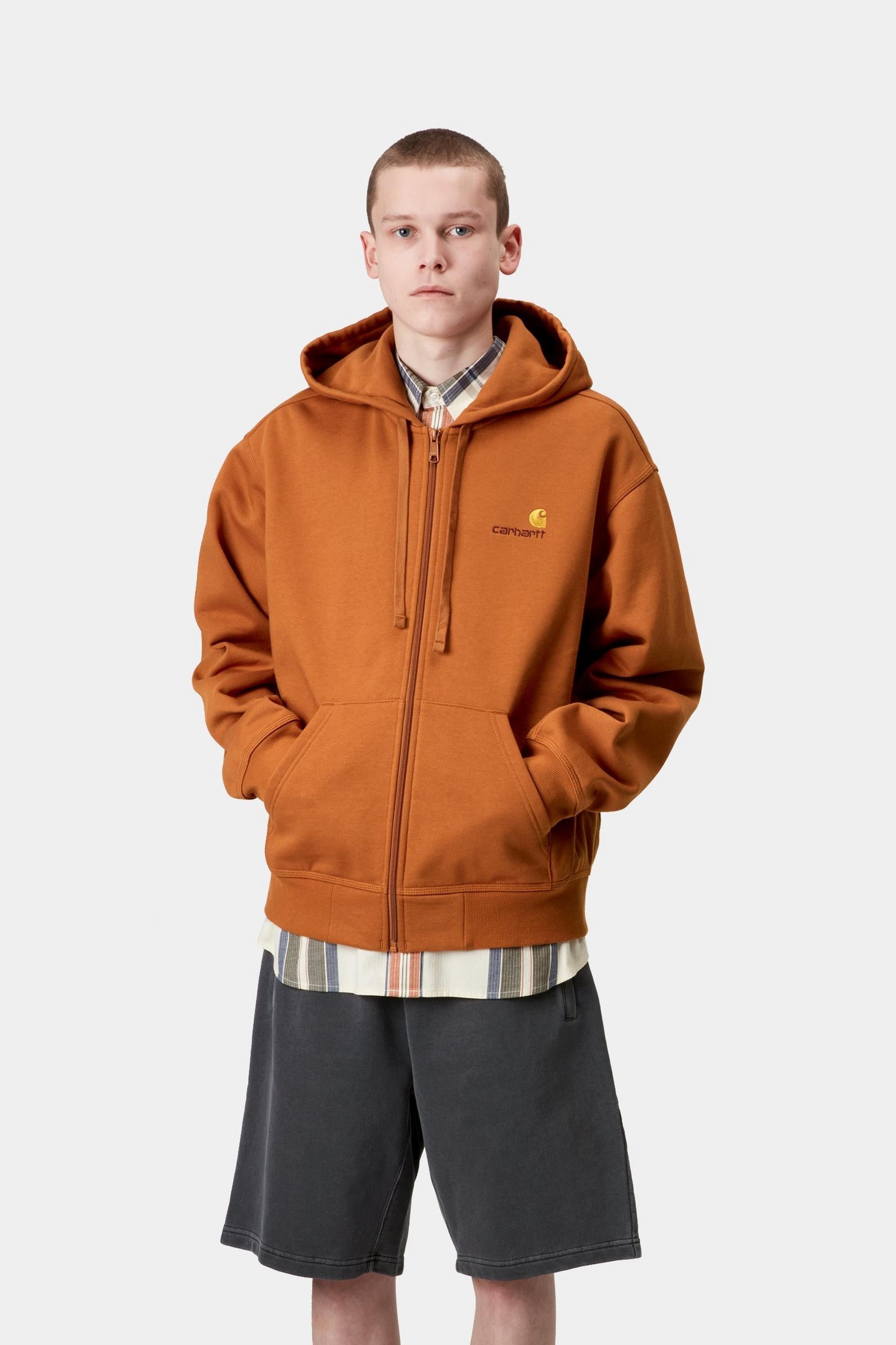 Carhartt WIP Mens American Script Zip Front Jacket Hoodie | Sienna