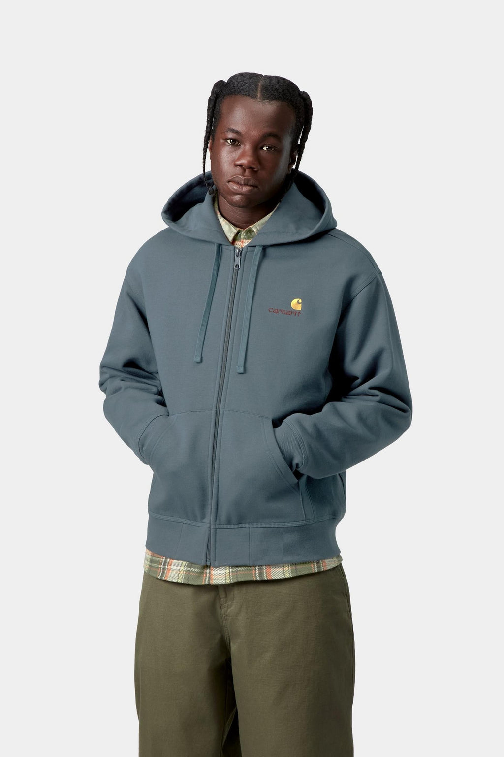 Carhartt WIP Mens American Script Zip Front Jacket Hoodie | Office Blue