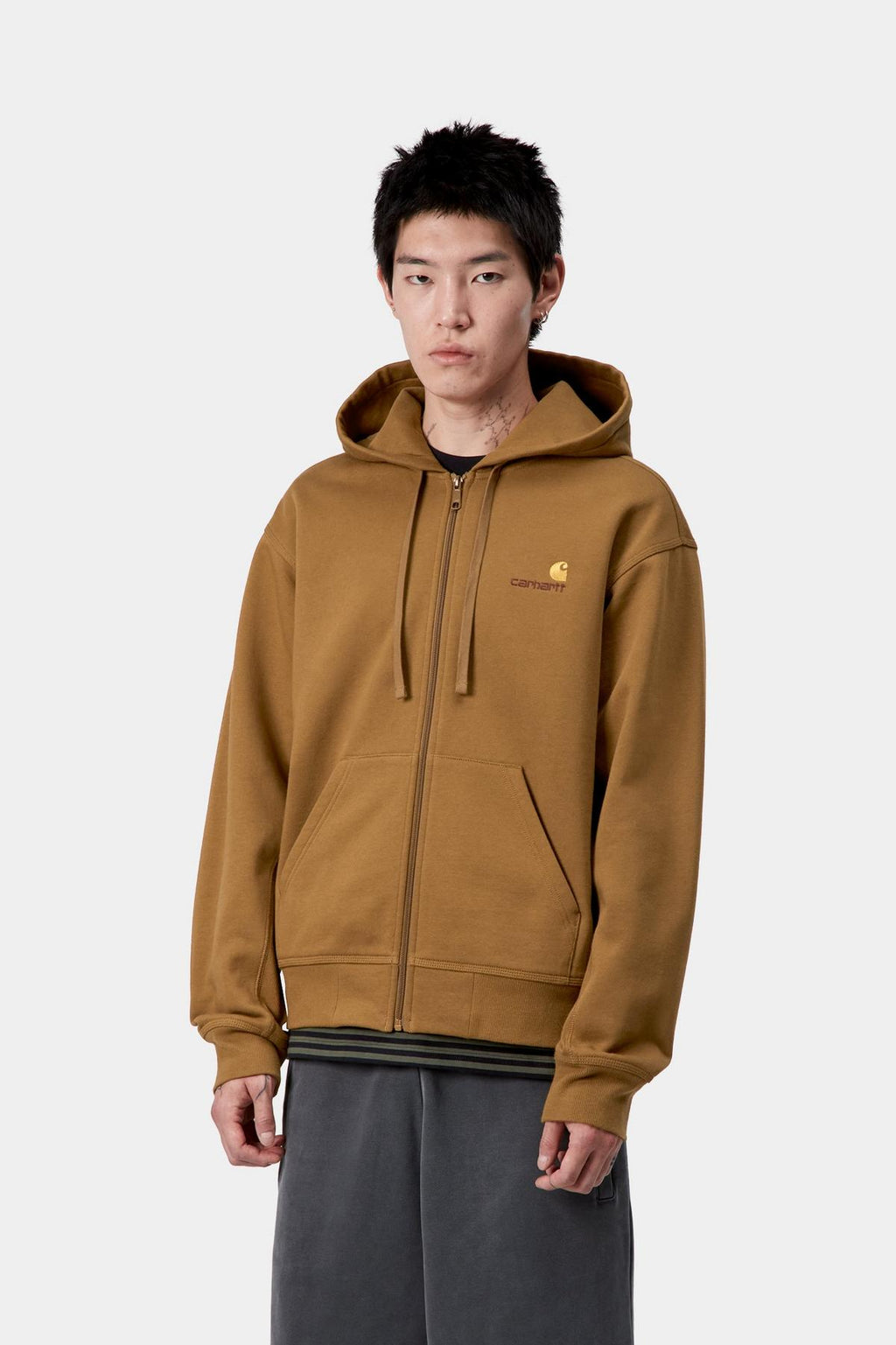 Carhartt WIP Mens American Script Zip Front Jacket Hoodie | Hamilton Brown