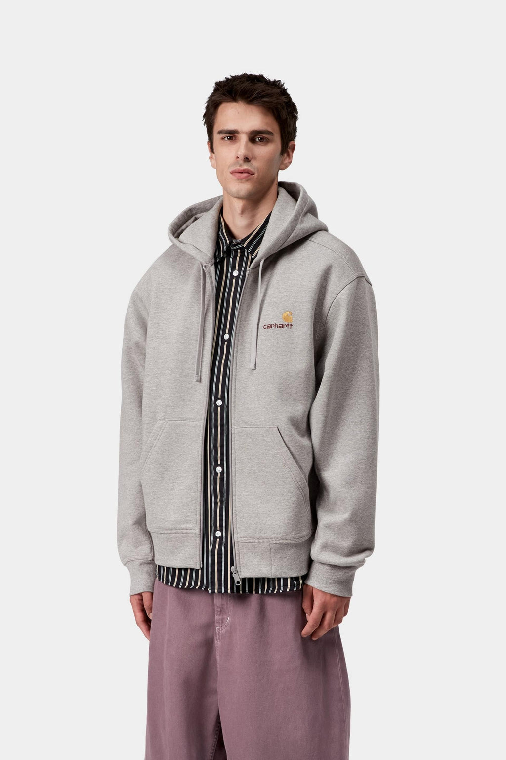 Carhartt WIP Mens American Script Zip Front Jacket Hoodie | Grey Heather