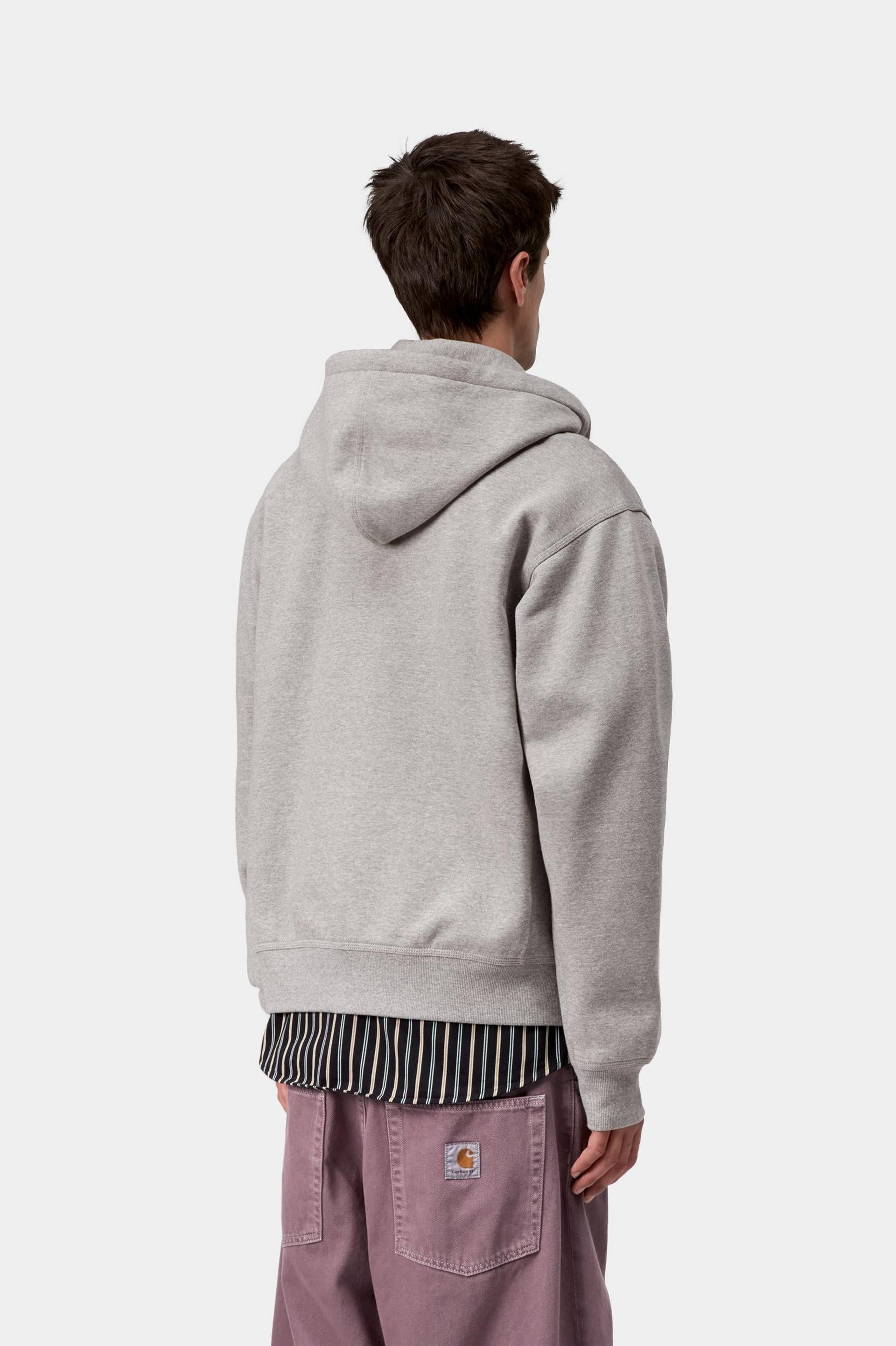 Carhartt WIP Mens American Script Zip Front Jacket Hoodie | Grey Heather