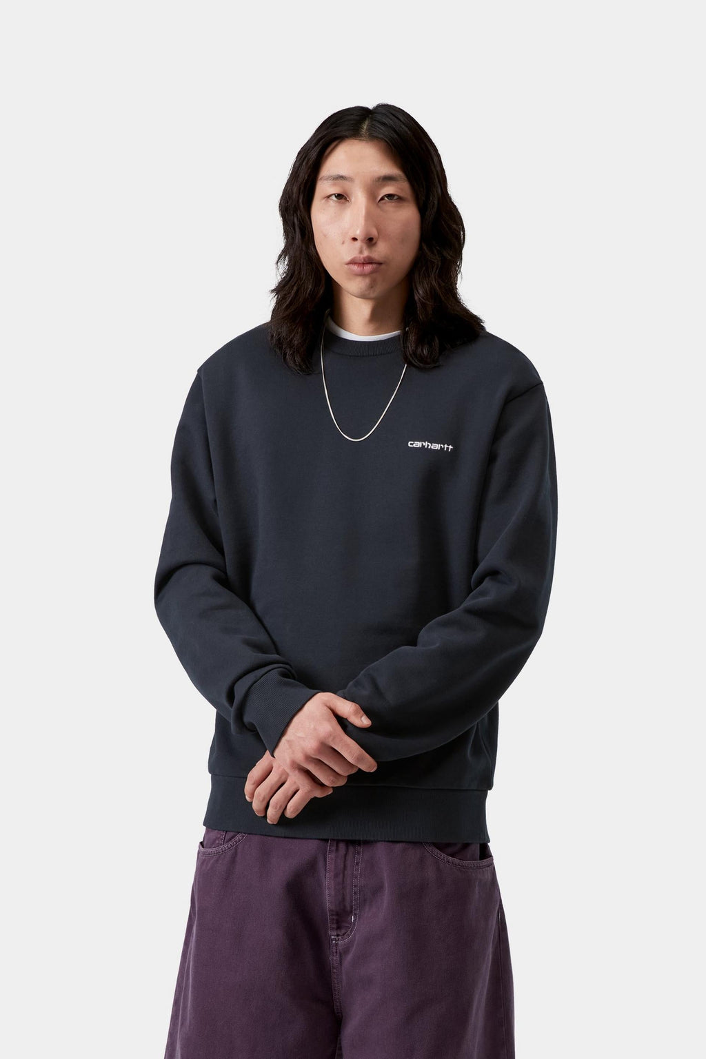 Carhartt WIP Mens Script Embroidery Sweat Top | Deep Night