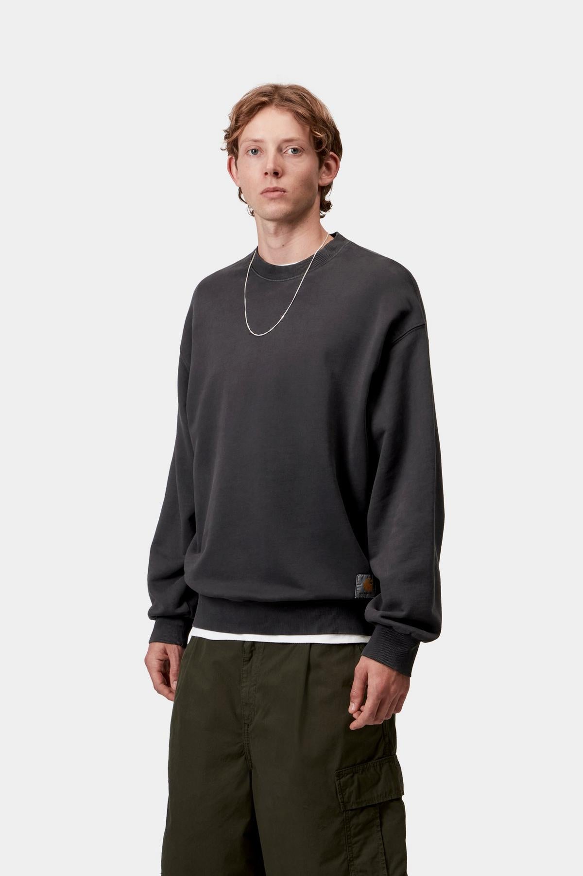 Carhartt WIP Mens Hudson Chalk Wash Sweat Top | Black