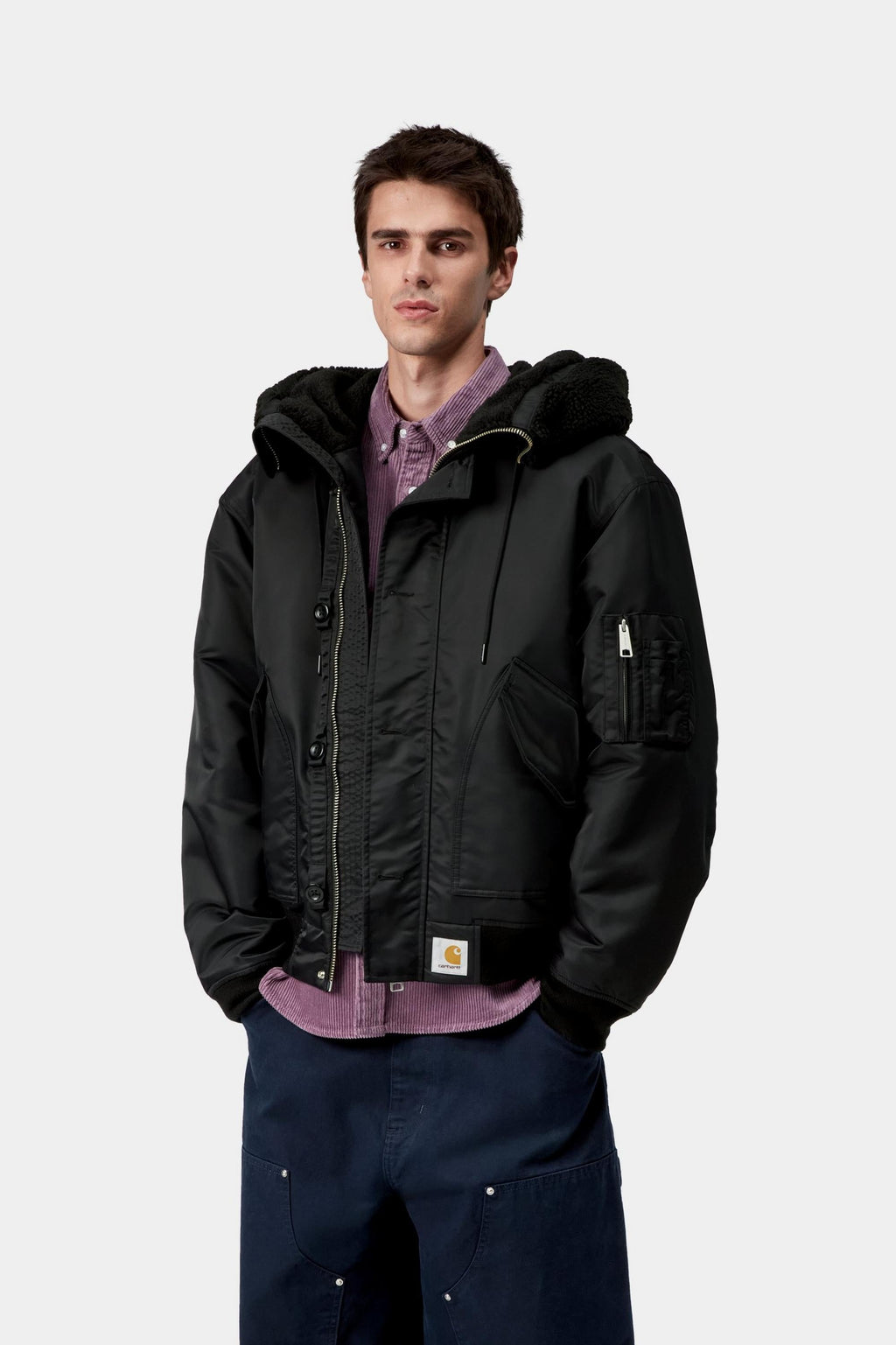 Carhartt WIP Mens Oltera Bomber Hooded Jacket | Black / Black