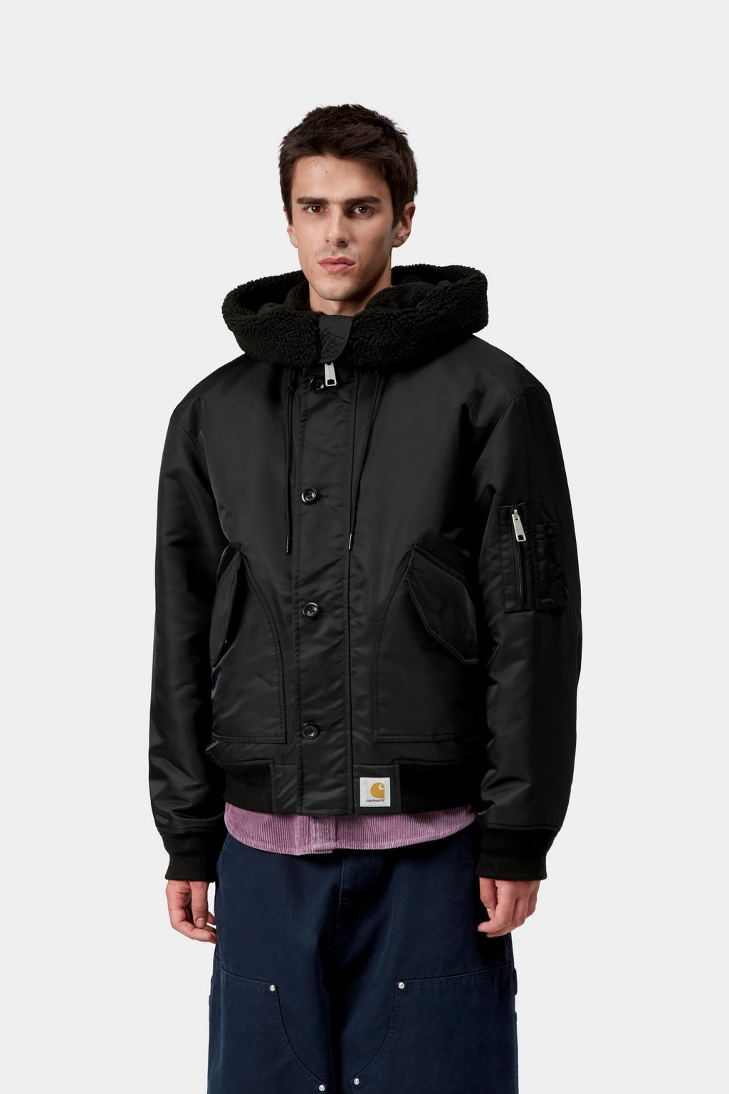 Carhartt WIP Mens Oltera Bomber Hooded Jacket | Black / Black