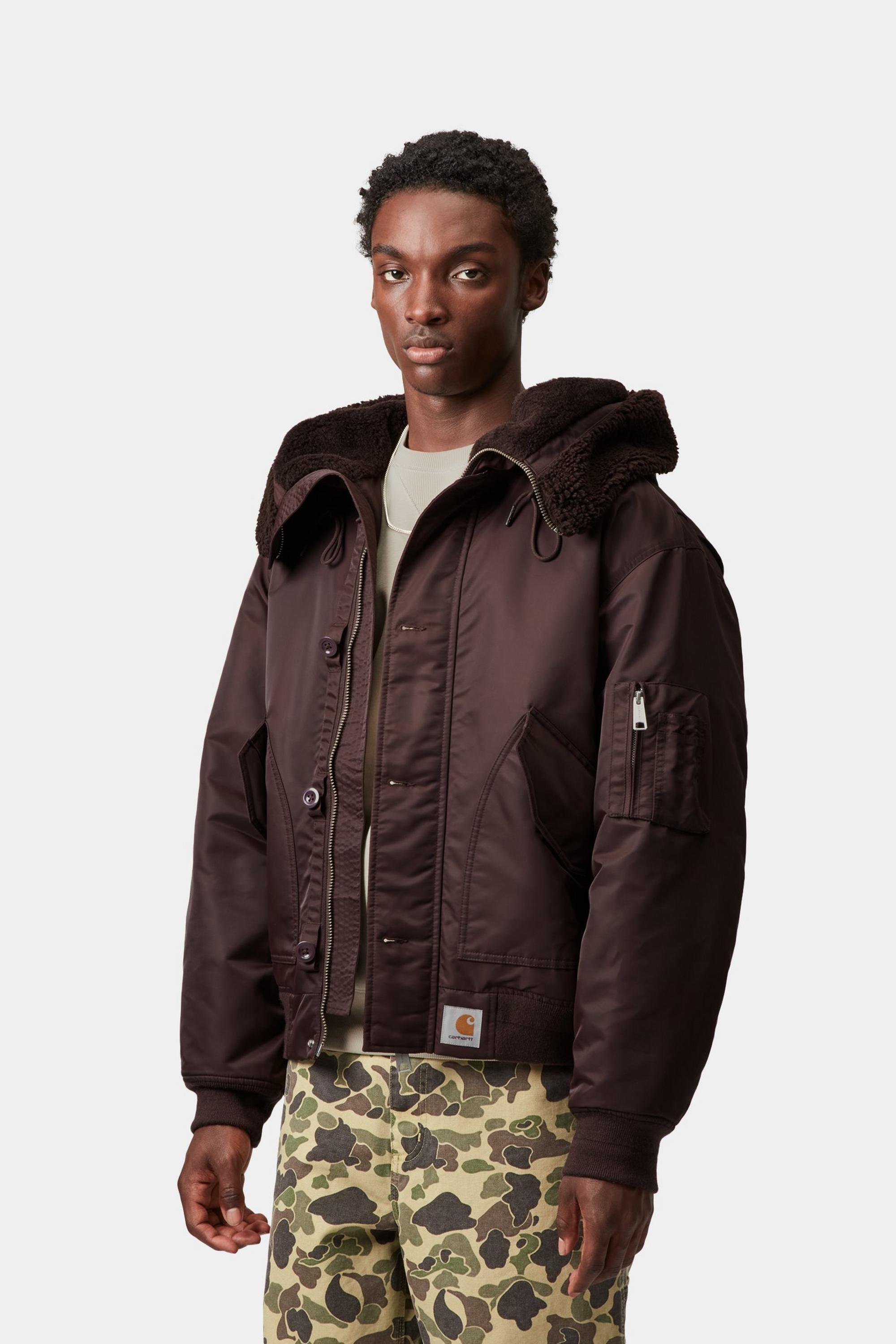 Carhartt WIP Mens Oltera Bomber Hooded Jacket | Palisander / Angelite