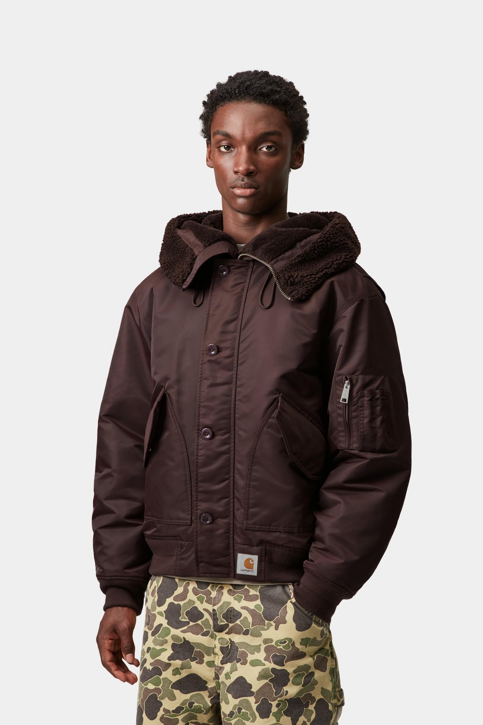 Carhartt WIP Mens Oltera Bomber Hooded Jacket | Palisander / Angelite