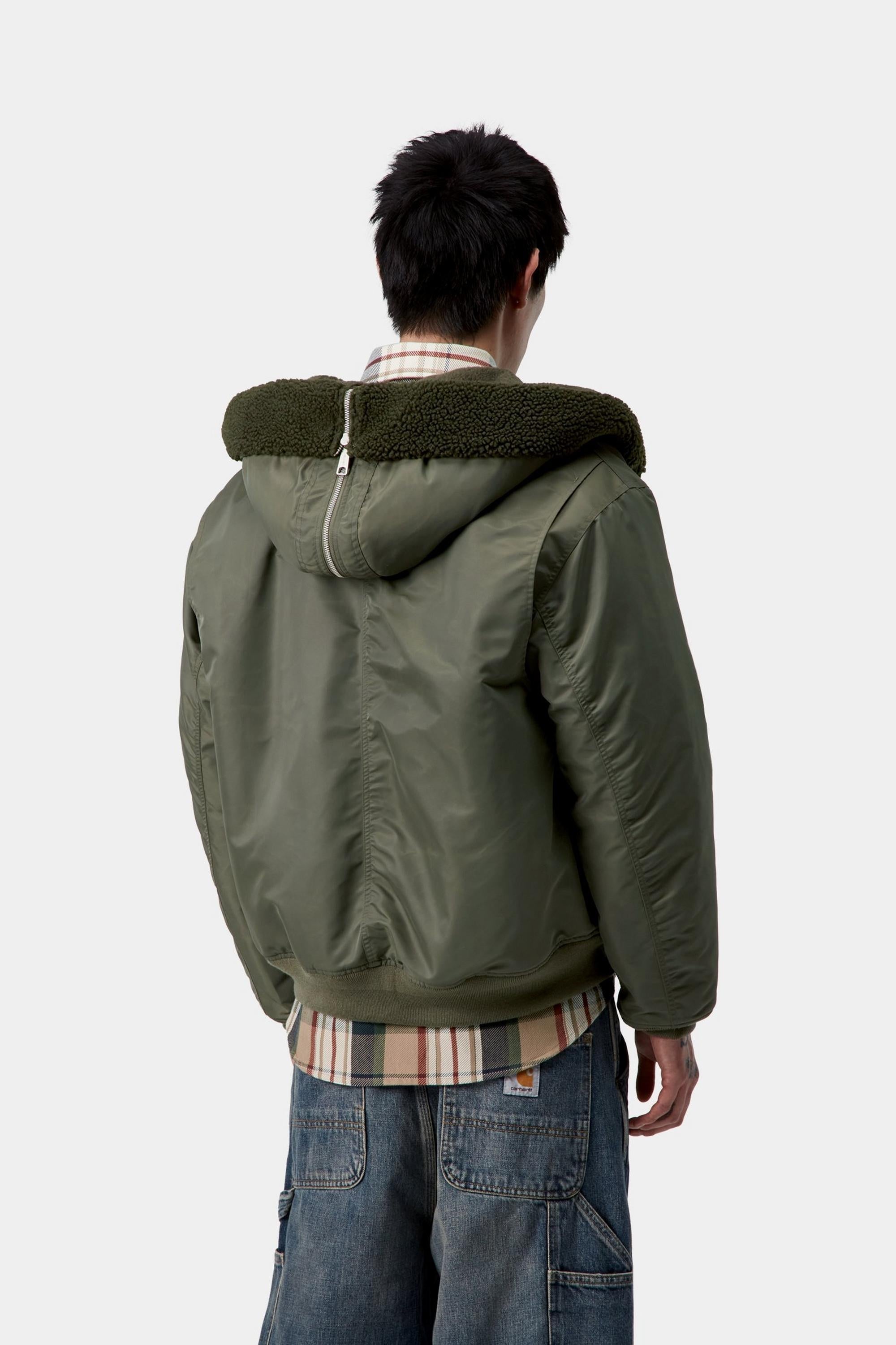 Carhartt WIP Mens Oltera Bomber Hooded Jacket | Cypress / Persimmon