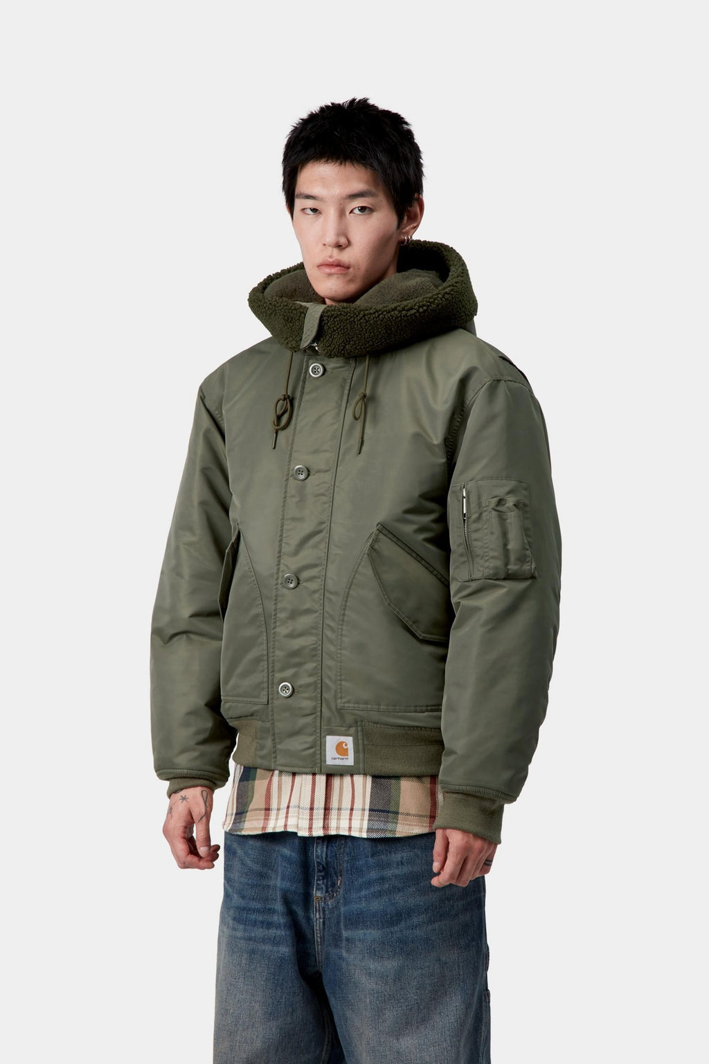 Carhartt WIP Mens Oltera Bomber Hooded Jacket | Cypress / Persimmon