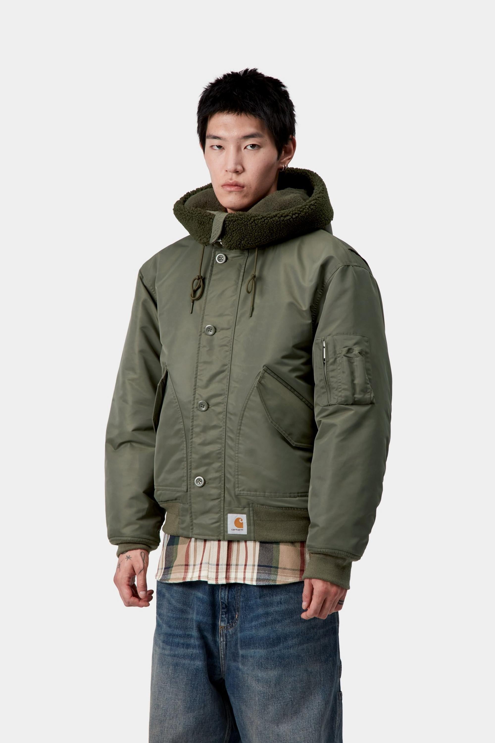 Carhartt WIP Mens Oltera Bomber Hooded Jacket | Cypress / Persimmon