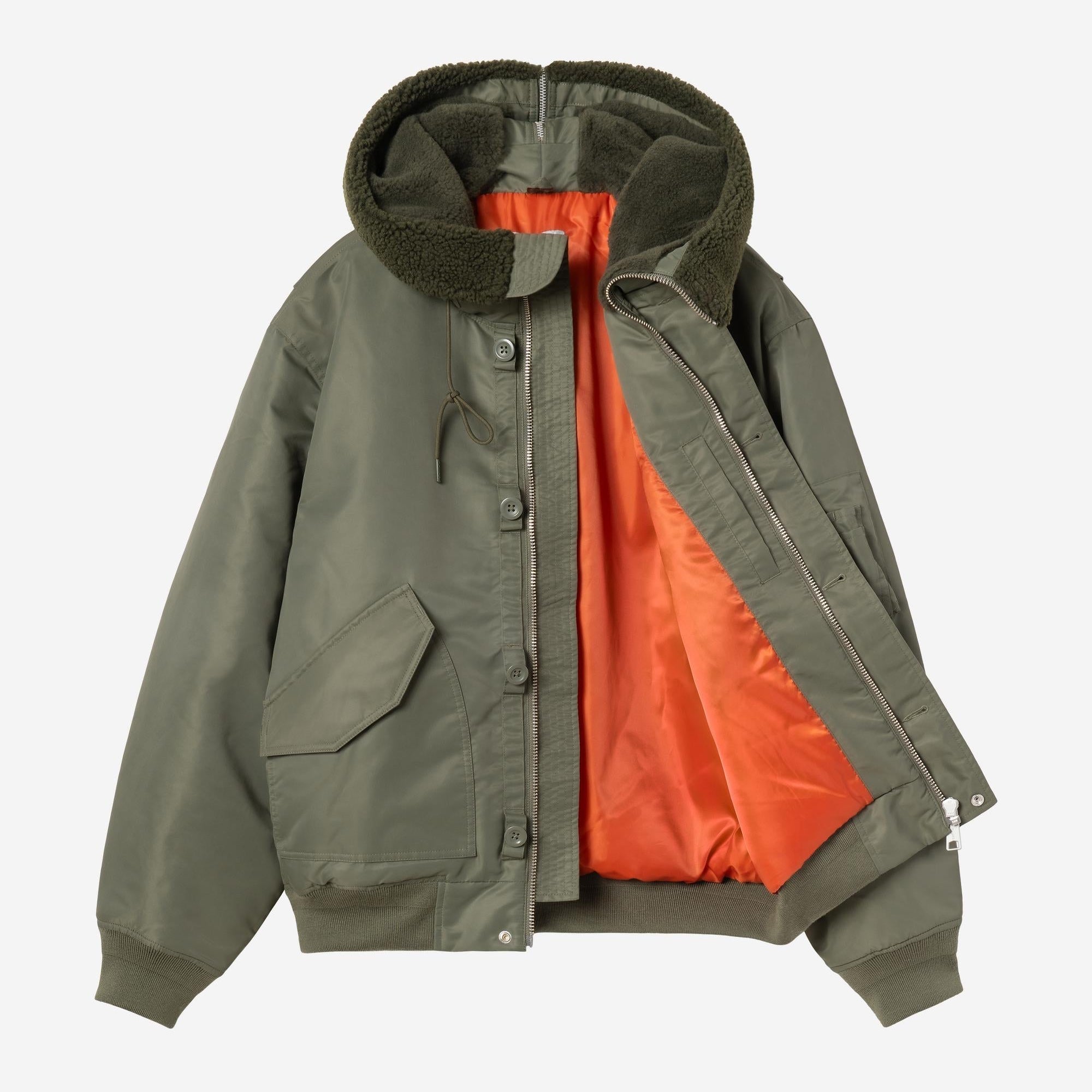 Carhartt WIP Mens Oltera Bomber Hooded Jacket | Cypress / Persimmon